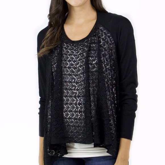 Grace & Lace Sweaters - Grace & Lace Open Knit Lightweight Two Fit Black Cardigan NWT OS